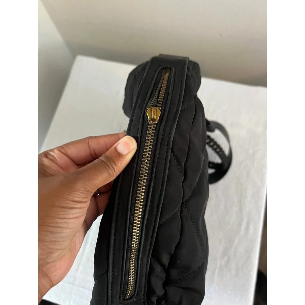 Steve Madden Black Quilted Nylon Crossbody Hobo Bag